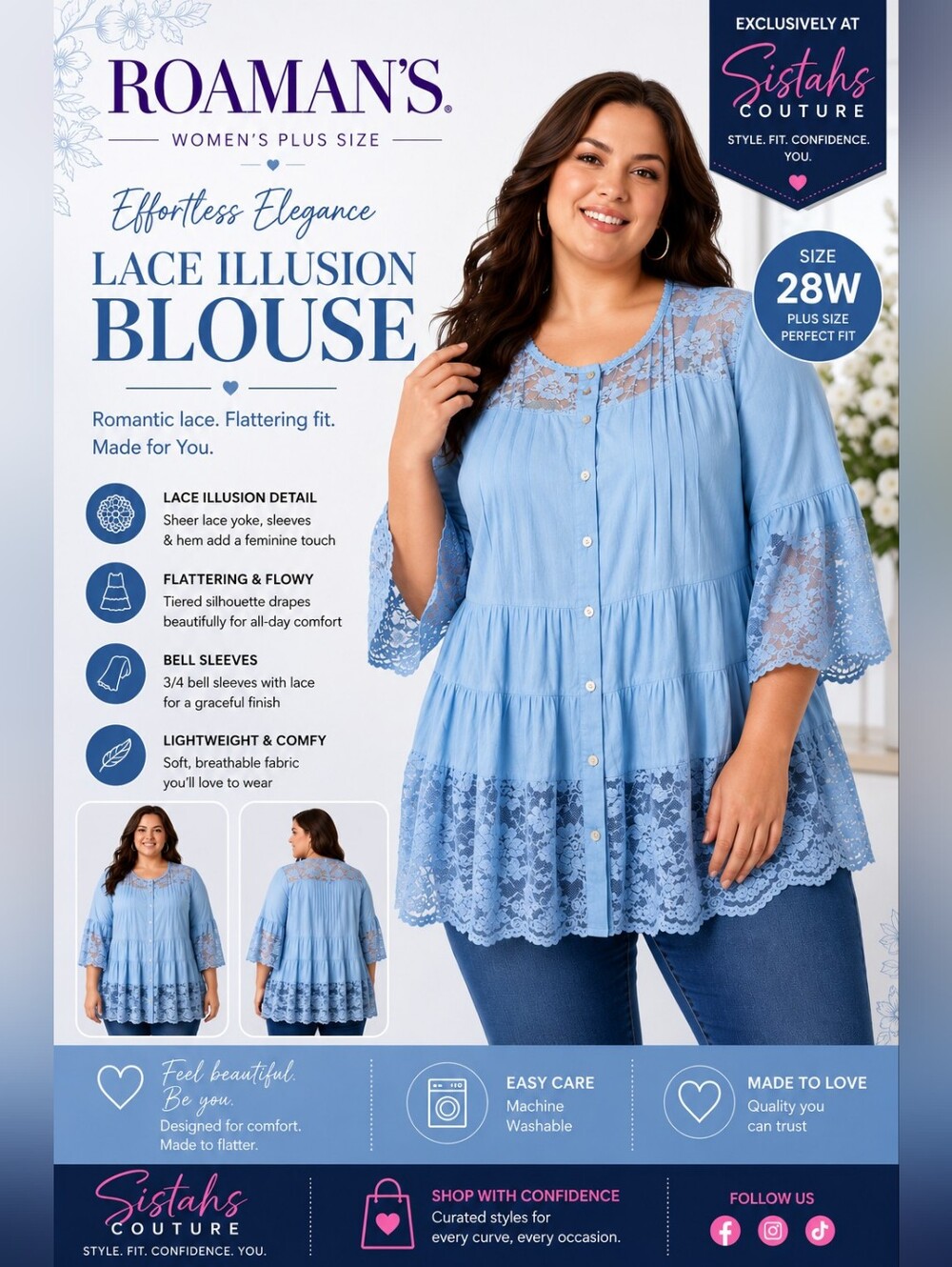 Roaman's Lace Illusion Blouse | Size 28W